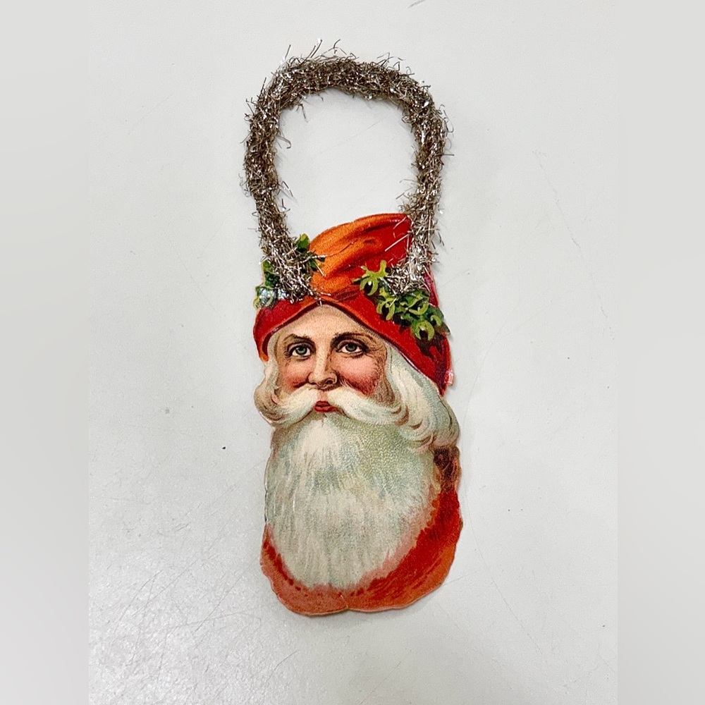 Early 20th Century Antique German Diecut Scrap Tinsel Santa Claus Xmas Ornament